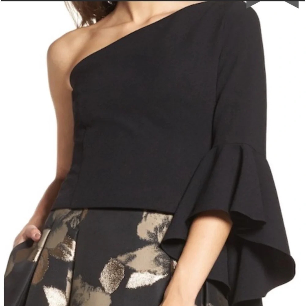 NWT Eliza J‎ Size 6 Black One Shoulder Crepe Blouse Top Flutter Sleeve Party New